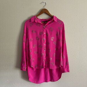 Women's Hot Barbie Pink Heart Sparkly Pattern Blouse Jane + Delancey Size XL